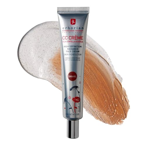 Erborian Color Correcting CC Cream with Centella Asiatica, Caramel - Light Multi-Purpose Facial Concealer with Illuminating Finish Soothes & Hydrates Skin - SPF Korean Skincare Skin Perfector - 1.5 Oz