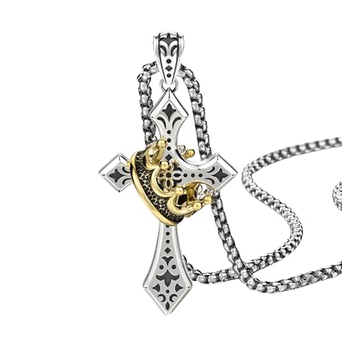 Mai & Claire 925 Sterling Silver Crown Cross Necklace For Women And Men - Retro Crucifix Of Thorns Pendant, Jesus Christ Cross Chain With Diadem