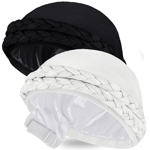 Image of Ababalaya Adjustable Satin Lined Turban for Women Mens Halo Turban Silky Lined Head Wraps for Waves Braids Locs Sleep Cap