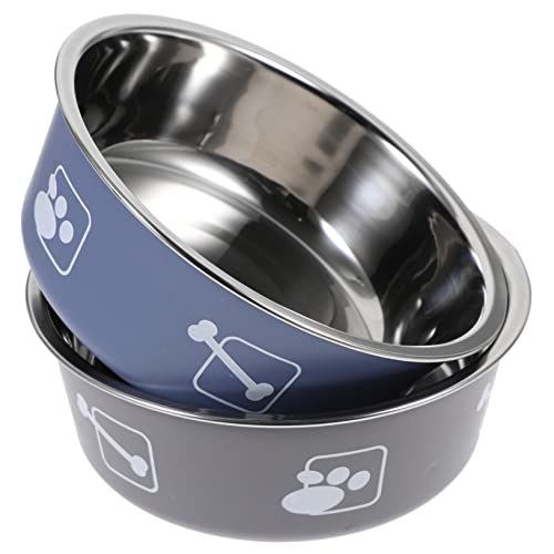 HOMOBABE 2個 ステンレス製耐久防滑犬用フードボウル 滑り止め設計で安定 ペットの食事と飲水に 素材使用で 衛生 犬猫共用 グレー ブルー脚印