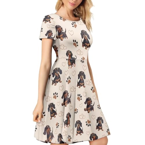 Image of HUGS IDEA Womens Puffy Swing Midi Dress Round Neck Short Sleeve Party A-Line Dresses