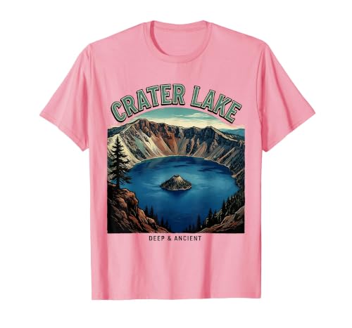 Crater Lake Deep Ancient Volcanic Caldera Design T-Shirt, Men, Pink, 3X-Large