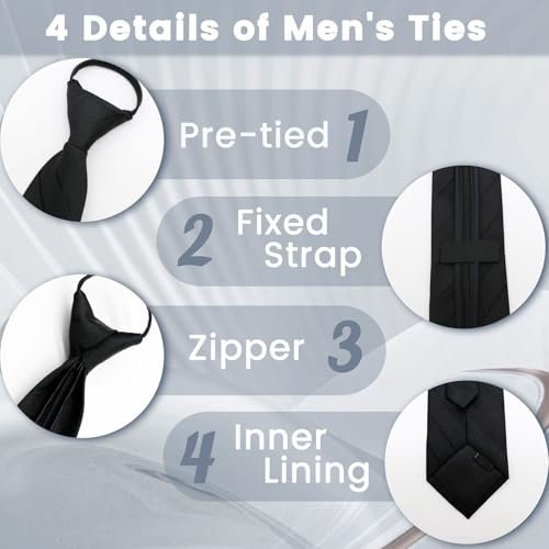 Image of Mens Tie Pre-tied Adjustable Men's Neckties, Zipper Ties for Men Accessories Business Wedding Party
