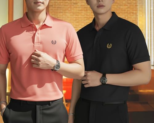 Image of MACK JONNEY Men's Solid Polo T-Shirt | Premium Cotton Blend | Regular Fit | Short Sleeve | Collared Casual Wear|Pack of 2 -MJ-157