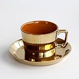 Photo Gallery a antcam tazza da tè e caffè in ceramica placcata oro da 250 ml con piattino, classica tazza da caffè in ceramica placcata oro, per casa e ufficio (caffè) Photo Gallery a antcam tazza da tè e caffè in ceramica placcata oro da 250 ml con piattino, classica tazza da caffè in ceramica placcata oro, per casa e ufficio (caffè)
