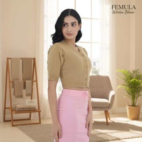 Image of Women Winter Wear V-Neck Half Sleeves Regular Fit Woollen Blouse