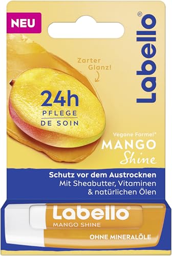 Labello Mango Shine, bálsamo labial perfumado con aceites naturales y aroma a mango, bálsamo labial nutritivo para un brillo delicado en los labios (4,8 g)