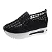 Corlidea Scarpe Donna Zeppa Autunno Donne Piattaforma Cava Casual Scarpe Casual Colore Solido Traspirante Cuneo Espadrille (Black, 38)