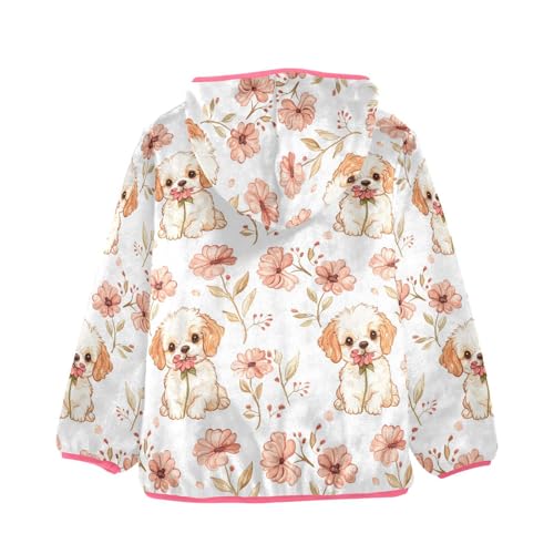 Cute Puppy Dog Flower Girls Fleece Jacket Girls Fall Jacket Girl Coats Zip Up Hoodie Children Sherpa Warm Outerwear 2-10T2