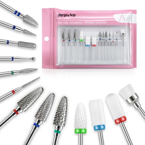 Depvko 13PC Nail Drill Bits Set, Drill Bits for Nails, 3pcs Tungsten Carbide Drill Bits+ 3pcs...