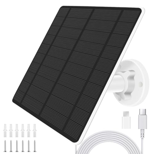 Panel Solar para Cámara de Seguridad, 5W Paneles Solares con Micro USB y Puerto USB C, Cargador Impermeable IP65 Con Montaje Ajustable de 360°, Cable de 9,8 pies