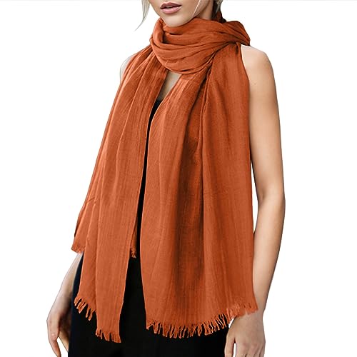 Versatile Womens Scarf Solid Color Linen Accessory for All Seasons Lightweight Beach Strip Wrap for Stylish