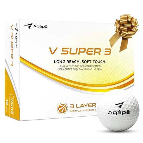 agape VS3 3-Piece DuraPlus Urethane White Golf Balls, Enhanced Distance & Exceptional Greenside Control, High-Rebound Core, Ideal for Handicap 15+, Ideal Golf Gifts for Men Women (1 Dozen, 12-Balls)
