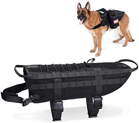 Hanshengday Tactical Dog Vest Training Molle Harness-Tactical Dog Backpack-Pet Tactical -Vest Military Working Harness for Large Dog