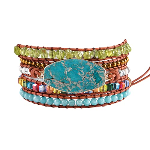 Image of YGLINE Boho Handmade Natural Stone Wrap Bracelets Jasper Crystal Beads Bracelet Jewelry