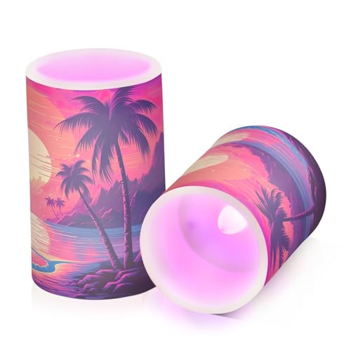 Kigai Mountain at Sunset Flameless Candles with Remote Control and Timer,Battery Operated LED Pillar Candles Adjustable Brightness for Ourdoor Indoor Use,Home Decor,2 Pack