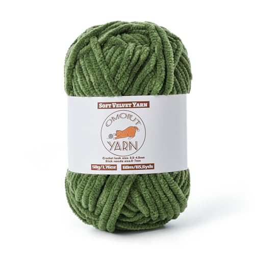 Fluffy Velvet Yarn for Crocheting, Chunky Chenille Baby Blanket Yarn for Crocheting, Soft Fuzzy Puzzle Yarn for Knitting, 50g/1.77oz Bulky Thick Amigurumi Crochet Yarns（Army Green）