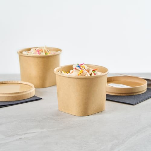 Image of Coppetta 12 Ounce Dessert Cups, 50 Greaseproof Ice Cream Cups - Lids Sold Separately, Square Bottom, Kraft Paper Yogurt Bowls, Disposable, For Sundaes, Mousse Or Puddings - Restaurantware