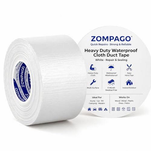 Image of ZOMPAGO White Duct Tape 1.18in x 164FT Heavy Duty Waterproof Cloth Tape for Repair Outdoor Home Car RV Awning Tent Fabric Tear