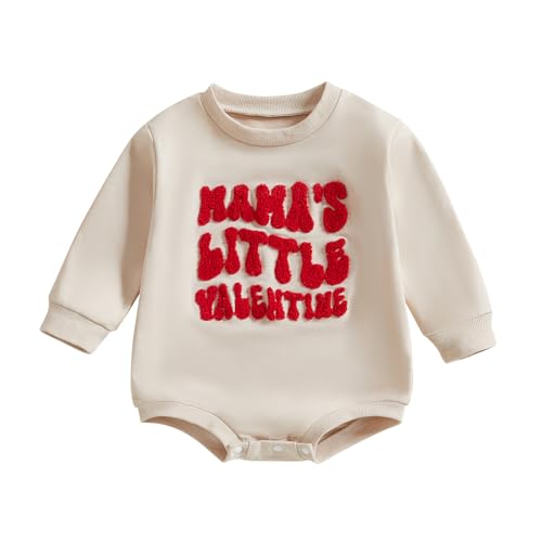 Image of Eadrioss Infant Baby Girl Boy Valentines Outfit Crew Neck Letter Print Sweatshirt Romper One Piece Valentines Clothes