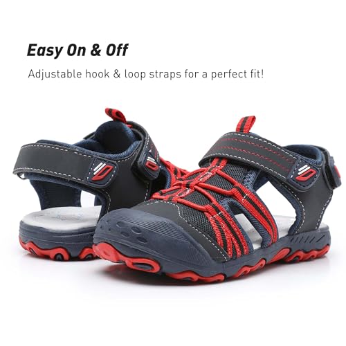 Image of Ahannie Toddler Sandals for Boys Girls Kids Closed Toe Outdoor Summer Shoes | Dual Hook-and-Loop, Adjustable Fit, Protective Wide Toe, Flexible Non-Slip Sole