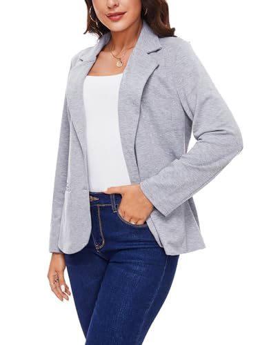 MINTLIMIT Womens Casual Long Sleeve Button Front Blazer Office Work Button Jackets with Pocket (Grey Blue, Size L)4