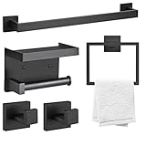 Warepro 5 Pieces Bathroom Hardware Set, Matte Black Bathroom Accessories Stainless Steel Wall Mount,...