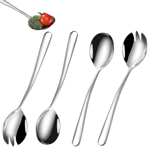 AONAYO Salatbesteck,Salatbesteck Edelstahl,2 Stück Salatlöffel Aus Edelstahl Und 2 Stück Salatgabeln Aus Edelstahl,Salat Besteck Set,Salatgabeln...