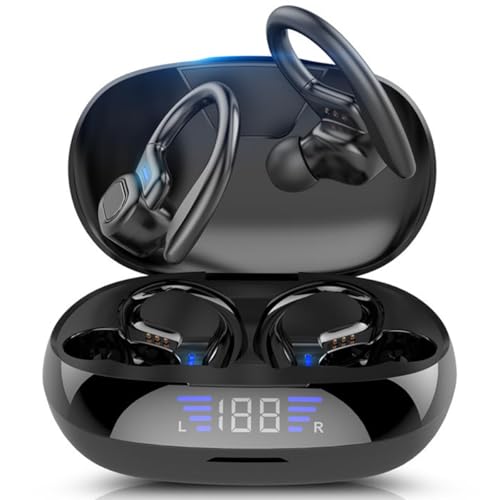 RUOVXWU Wireless Earbuds Headphones Bluetooth 5.3 in Ear Sport Wireless Earphones with Earhooks Touch Control HiFi Stereo Deep Bass Noise Cancelling Mic IP7 Waterproof Ear Buds for Sport Gym Running