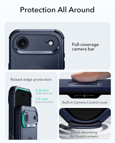 Image of ESR for iPhone Air Case, 23ft Military-Grade Drop Protection, Shock-Absorbing Rugged iPhone 17 Air Cover, MagSafe Accessories Compatible, Cyber Series, Navy Blue