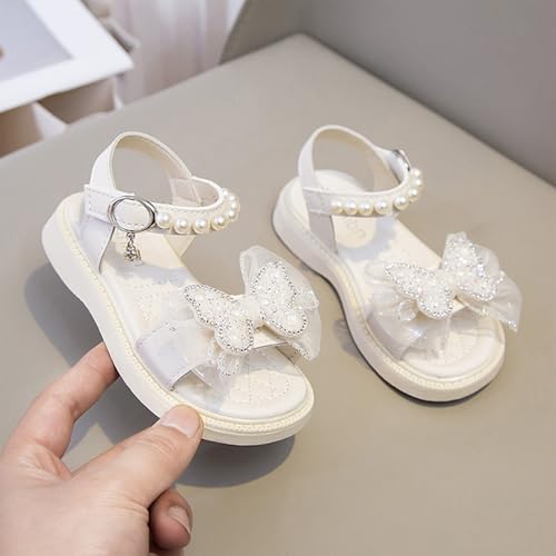 IWIHMIV Toddler Girl Sandals Flower Girl Crystal Bow Dress Shoes Open Toe Little Kid Summer Flat Open Toe Sandals2