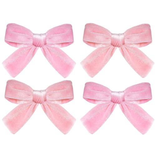 baotongle 4pcs Velvet Hair Accessories Velvet Hair Bows Barrettes and Clips Knot Bows for Toddlers Baby Little Kids Gift(Pink and Peach)