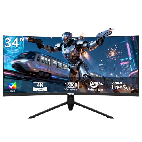 Image of 34 Inch Curved Ultrawide Gaming Monitor, WQHD 1440P 240Hz Computer Screen, 21:9 1500R 1ms MPRT 4000:1 Contrast, HDR10, 300nits, sRGB 99%, Height Adjustable Stand, HDMI 2.0, DP 1.4, VESA