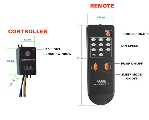 Image of Sarru CC7 Remote Desert Cooler Controller with 9 Fan Speed, Sleep Mode, Pump On /Off and Cooler On /Off Functions.
