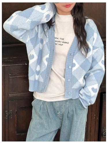 Floerns Girl's Cute Heart Print Long Sleeve Open Front Cardigan Sweater Button Up V Neck Knitted Outerwear3