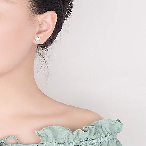Huggie Starfish Stud Earrings For Women Teen Girls S925 Sterling Silver 18K White Gold Plated Dainty Charm Tiny Small Star Sea Coral Starfish Earrings Post Pin Hypoallergenic Beach Jewelry Gift #TOP2