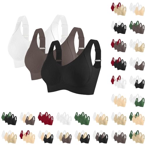 Generisch 3er Pack Push Up BH Damen Ohne Bügel,V-Ausschnitt Nahtlose Unterwäsche,Bequemer Klassische BHS Bralette mit Verstellbare Schultergurte,Weicher Vollständiger Bra Bügelloser