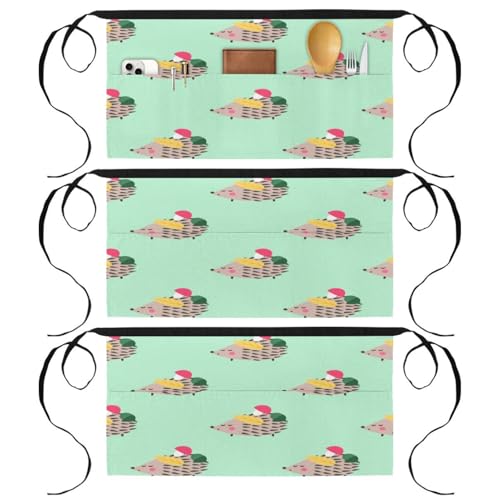 Lot de 3 tabliers courts de chef multicolores à 3 poches pour cuisine