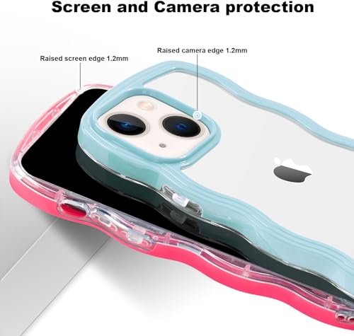 Image of MIDOS Back Cover Compatible with iPhone 15, Cute Curly Wave Frame Clear Case for Girls Women, Transparent Soft Silicone TPU Bumper Shockproof Protective Cover for iPhone 15 (Blue)