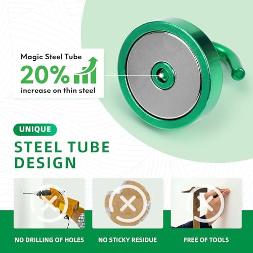 Image of Neosmuk Magnetic Hooks Steel Tube Design for Cruise,130lb+ Green,10 Pack