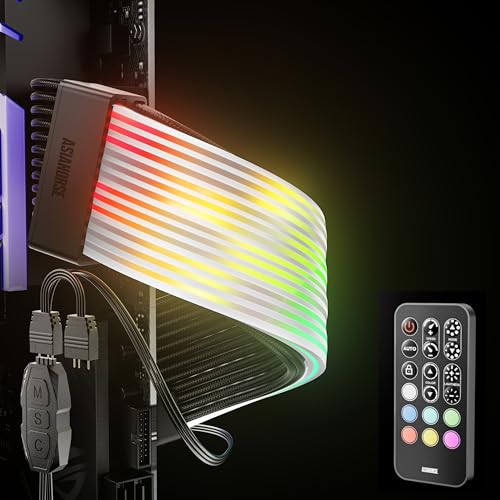 AsiaHorse Aurora Pro RGB Cable Cover with 108 Addressable LEDs, RGB Power Cable Cover for Motherboard and GPU/PC Power Supply, 5v 3pin ARGB Sync, Fit for 12+4-Pin/8pin/24pin Power Supply
