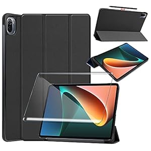 Tasch HYMY Hülle für Xiaomi Pad 5 + 1 Pcs Schutzfolie Glass für Xiaomi Pad 5 11″ hülle – Flip Case Cover Schutzhülle Schutzfolie Xiaomi Pad 5 Glass-Black