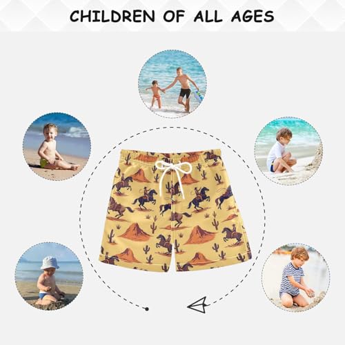 Cowboys Cactus Horses Boy's Swim Trunks Board Shorts Boys Kids Beach Swimwear Bottom Pants XS4