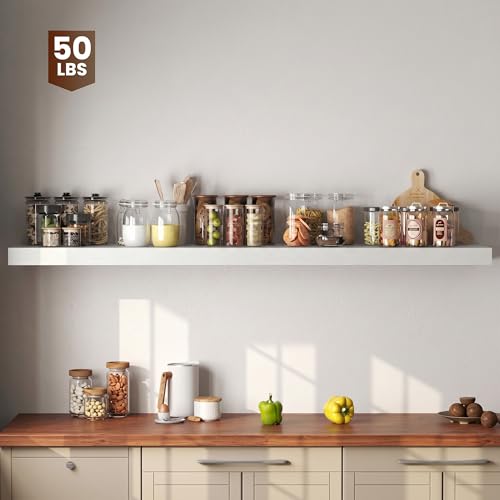 Image of Dreamland 72 inch Floating Shelves for Wall, 12 inch Deep Thicker White Floating Shelves, Wall-Mounted Shelves for Bedroom, Living Room, Kitchen, Bathroom - Set of 1