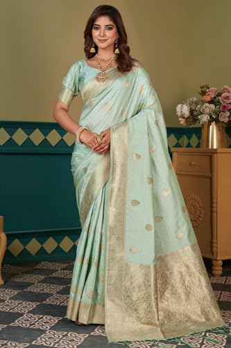 Image of SGF11 Women's Kanjivaram Pure Soft Silk Saree For Women Pure Golden Zari With Blouse Piece