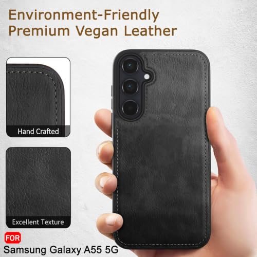 Image of MOBILOVE PU Leather Flexible Shockproof Design Back Case Cover for | Samsung Galaxy A55 5G (Black)