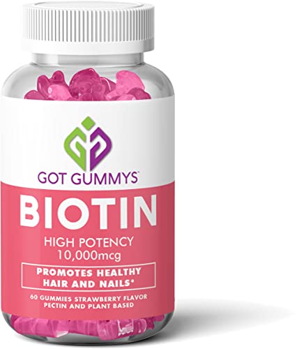 Got Gummys 60 Count 10,000mcg Biotin Gummies High Potency for Healthy Hair & Nails - Vegan, Non-GMO, Pectin & Plant Based Hair Growth Supplement - Strawberry Flavor