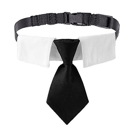 ADOGGYGO Adjustable Dog Neck Tie Collar Pet Collar with Black Necktie Wedding Formal Tux Collars for Medium Dogs Pets (Medium)