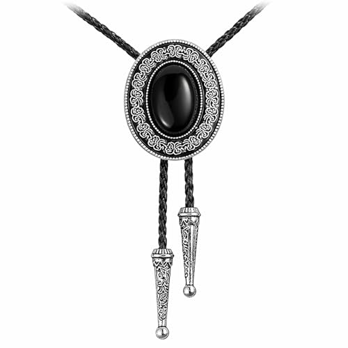 Image of GelConnie Bolo Tie for Men Women Western Cowboy Turquoise Leather Necktie | Natural Stone Bolo Tie Necklace for Women Rodeo Cowboy Leather Necktie Native American Western Cowgirl Ties Adjustable Cord