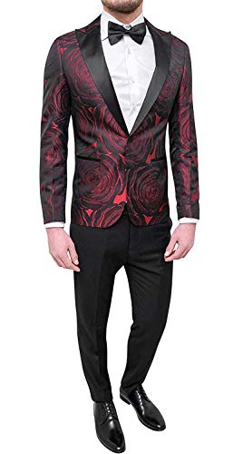 Costume de Mariage Rouge Floral en Satin pour Cérémonie et Gala